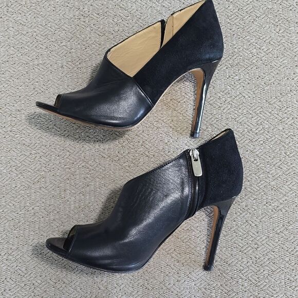 Milana Black Leather Peep Toe Made In Italy Heels - Size 39 - Picture 4 of 16